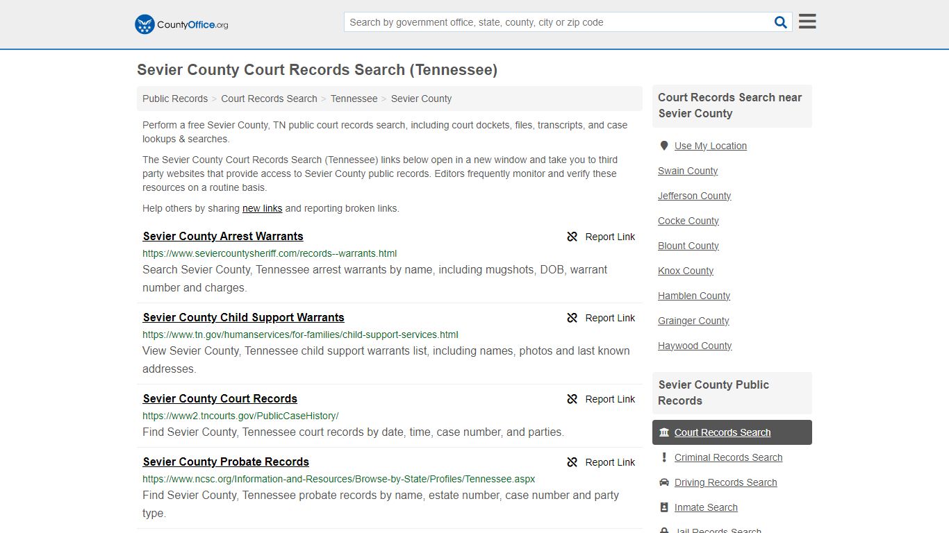 Sevier County Court Records Search (Tennessee) - County Office