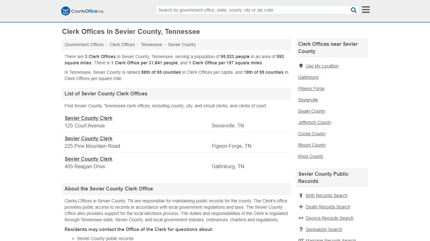 Clerk Offices - Sevier County, TN (County & Court Records)
